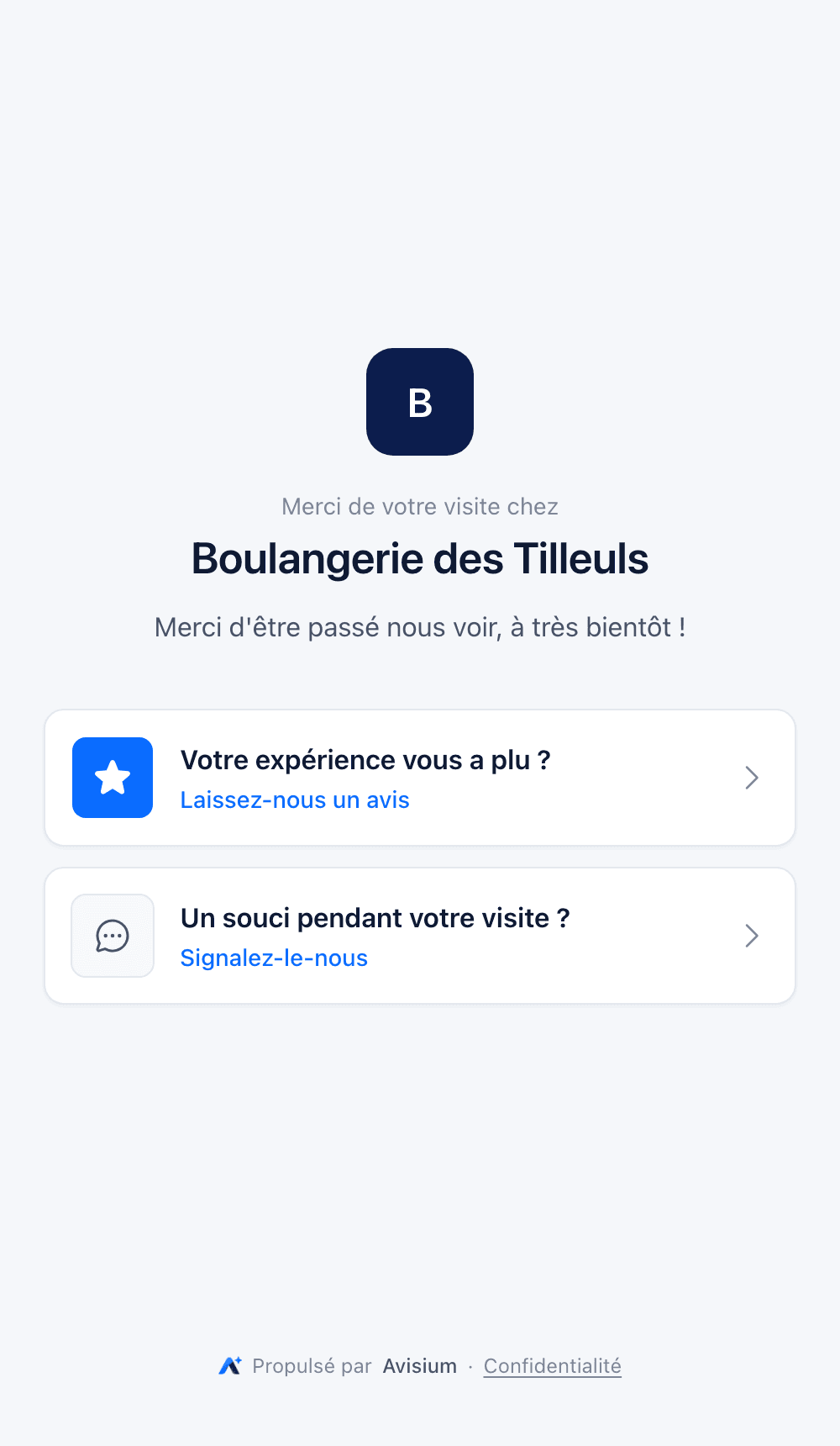 Page vue par le client après avoir scanné la carte